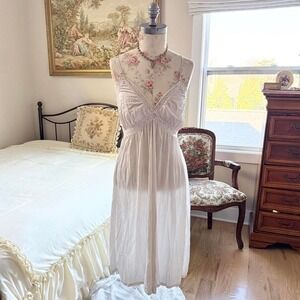 60s ivory empire waist lace slip dress nylon nightgown
